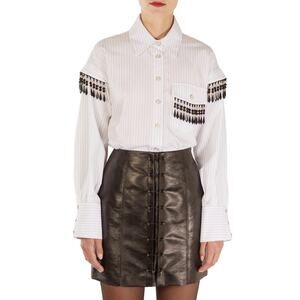 Victoria Hayes Pinstripe Boyfriend Button Down Shirt Small